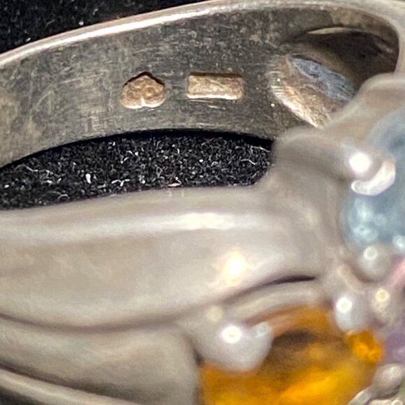 Ring 5 Stones Blue Topaz Amethyst Tourmaline Citrine Faceted Sterling Silver Sta - Picture 13 of 16